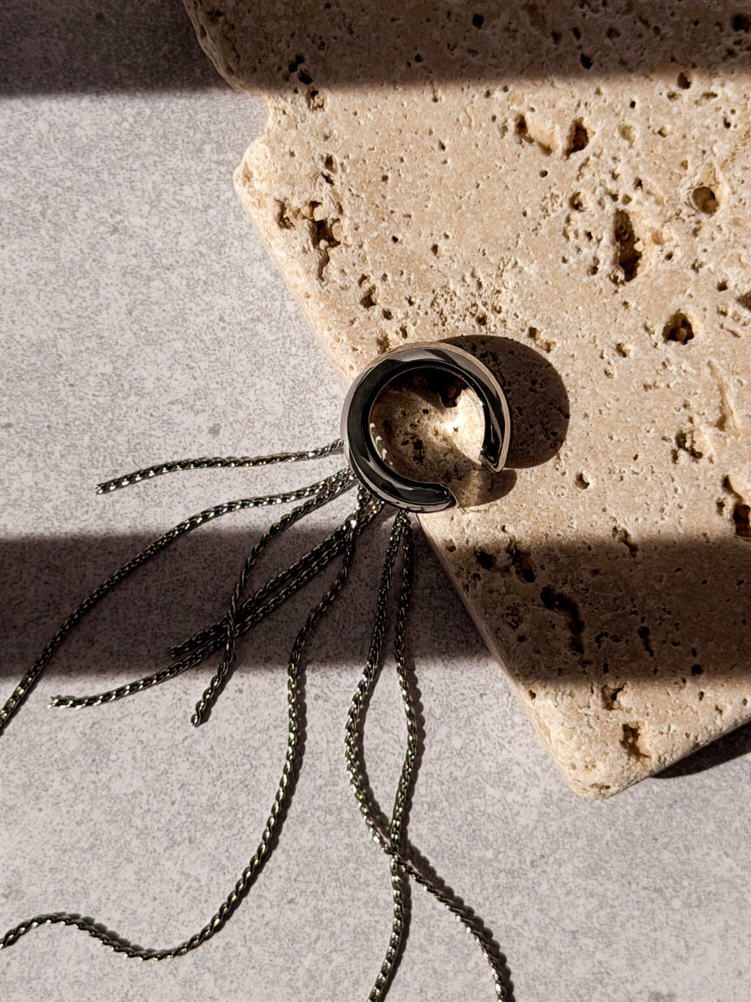 Cascade silver ear cuff, top-down view