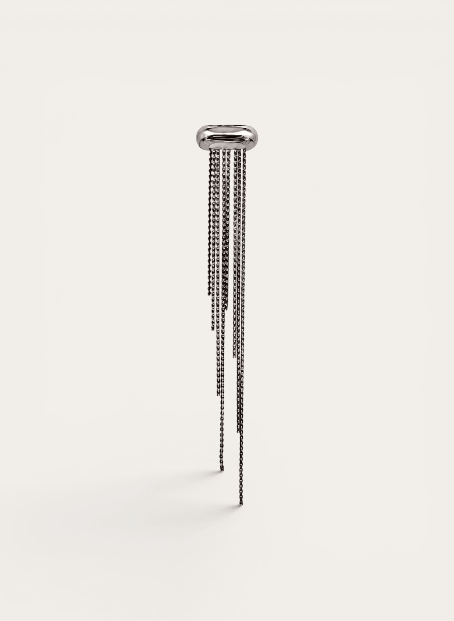 Silver ear cuff with cascading chain fringe