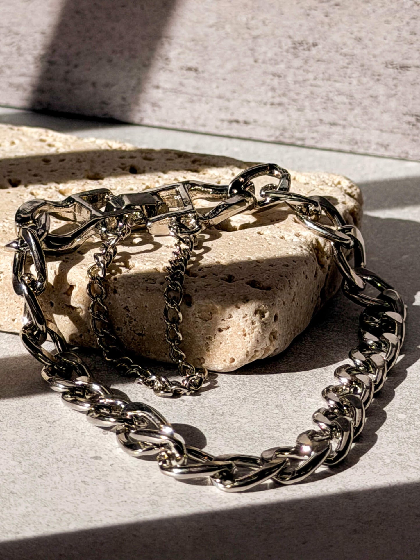 silver chunky chain bracelet with delicate extension chain