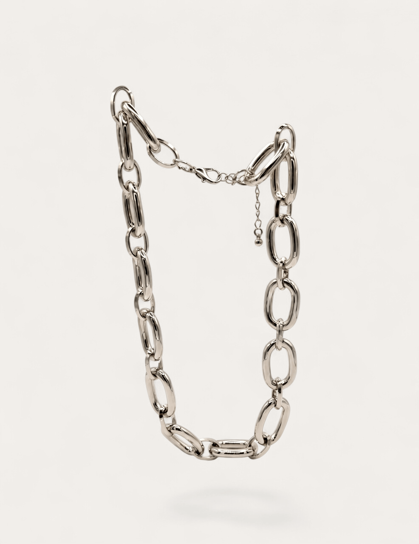 Sculptural silver chain necklace, bold oval links