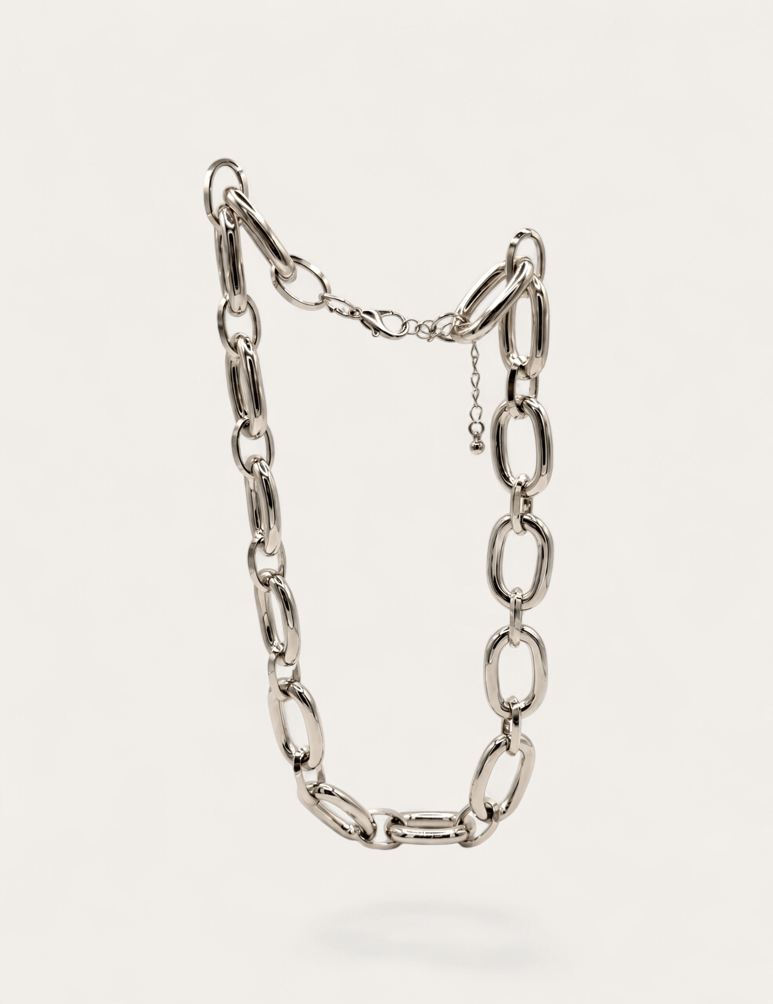 Sculptural silver chain necklace, bold oval links