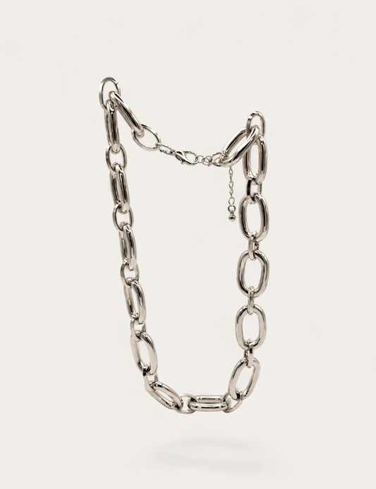 Sculptural silver chain necklace, bold oval links