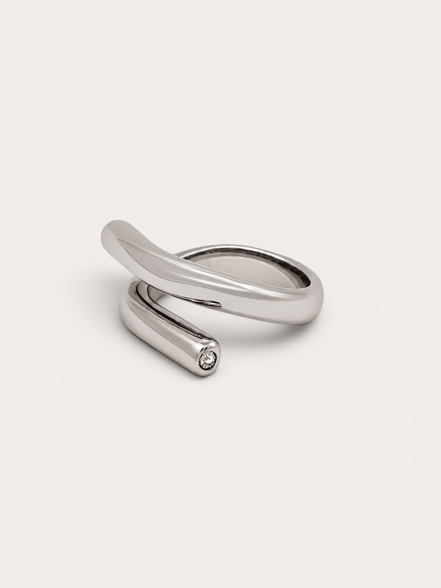 Sculptural wrap silver ring with crystal accent