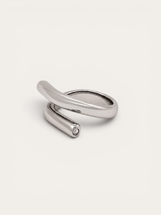 Sculptural wrap silver ring with crystal accent