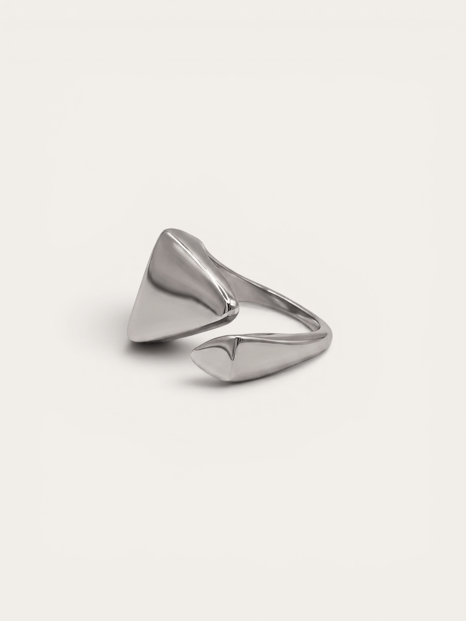 Silver triangle wrap ring, open asymmetric design