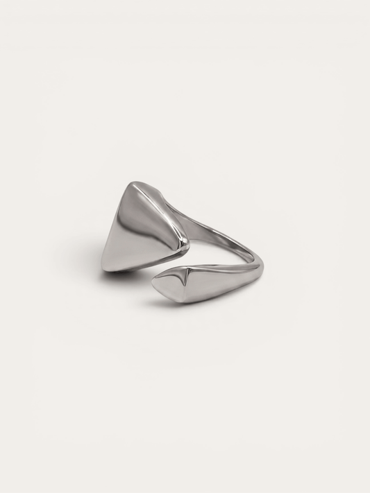 Silver triangle wrap ring, open asymmetric design
